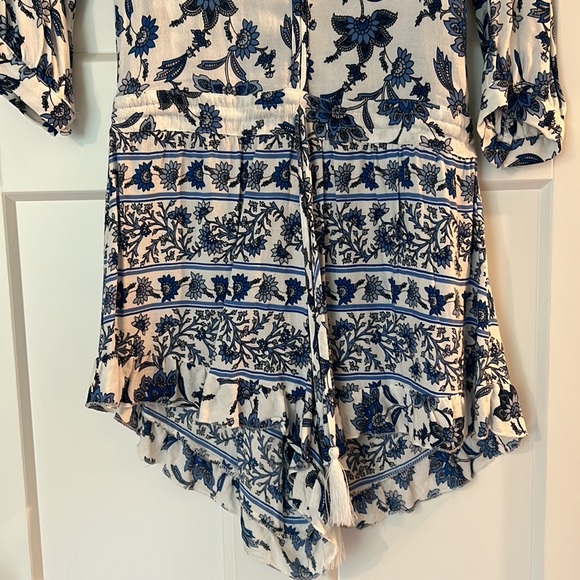 Lulus personal flair ivory and blue floral print romper - Picture 5 of 10